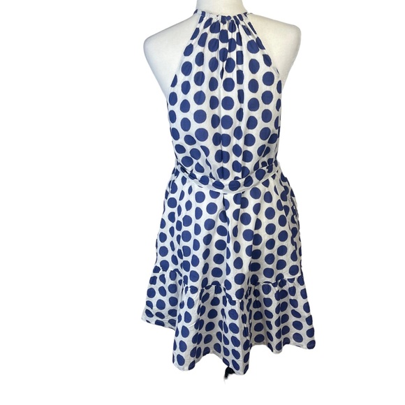Boden White and Blue Halter Top Tiered Polka Dotted Cottagecore Mini Dress Sz 8 - Picture 7 of 15